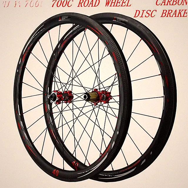 700c Cross Country Road Bicycle Wheelset Disc Brake Carbon Rims Thru Axle Hub