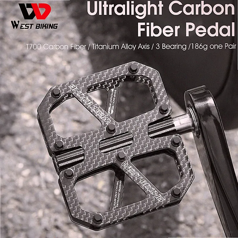 Bike Pedals Ultralight T700 Carbon Fiber Titanium Axle 3 Bearings Bicycle Pedals
