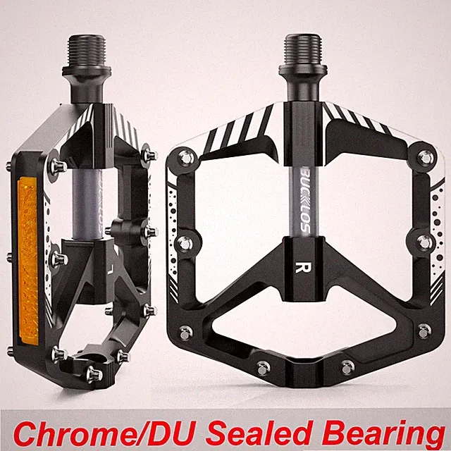 BUCKLOS Mountain Road Bike Pedals 9/16'' Aluminum Alloy Bearing Reflective Pedal