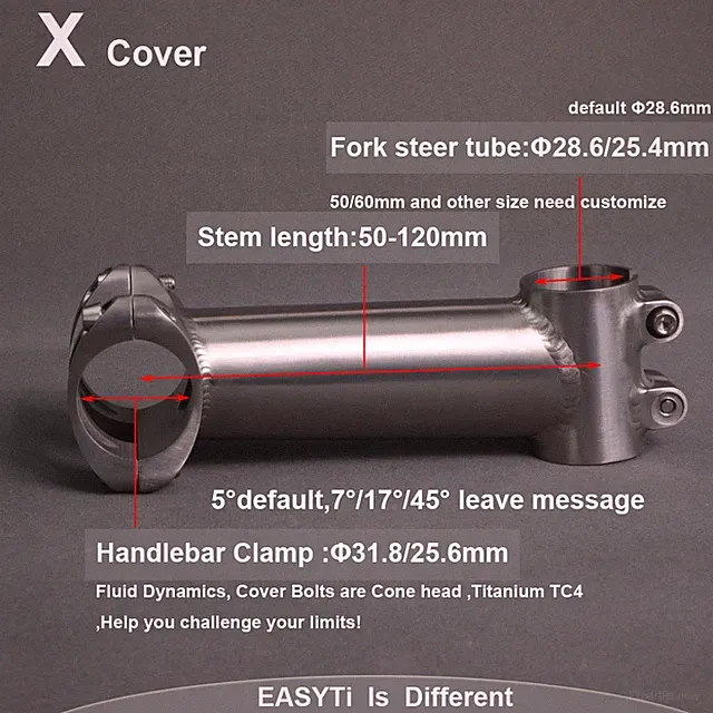 EasyTi Titanium Bicycle Stem 1 inch 31.8mm 5º XC DH MTB Road Bike Stem 50-120mm