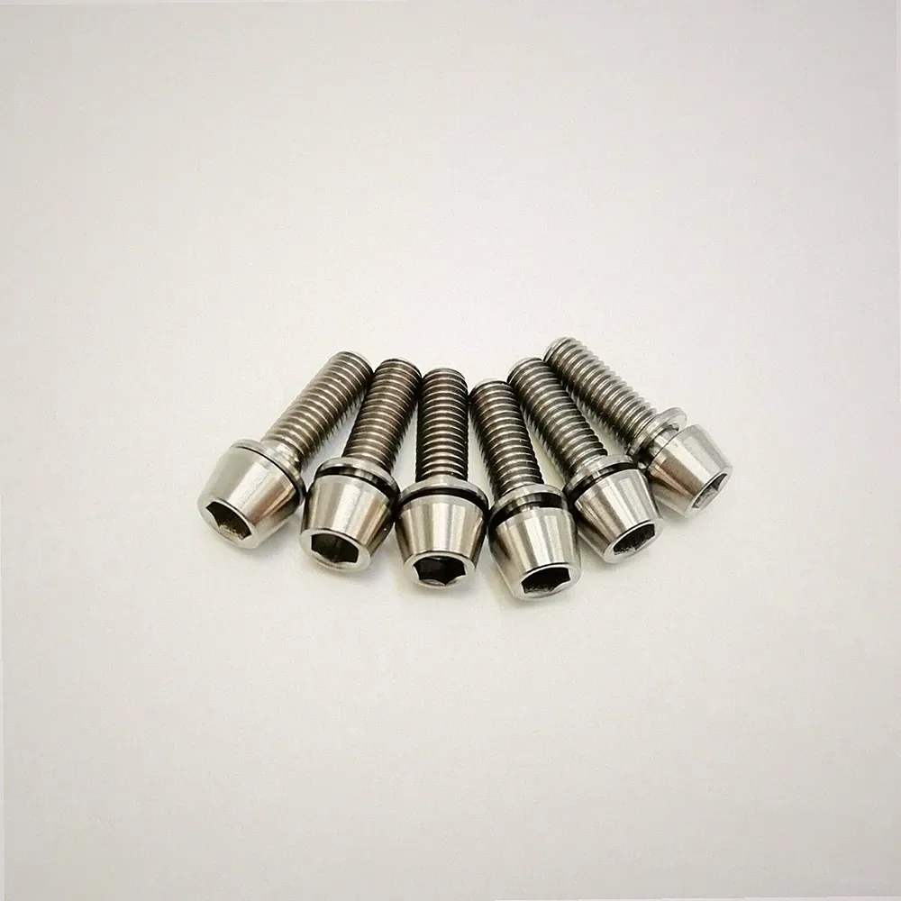 M5x16mm Titanium Ti Bike Stem Bolts Taper Head Bicycle Conical With Washers 6pcs