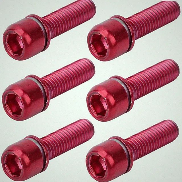 Maxmartt 6Pcs Bicycle Stem Bolt Red Titinum Alloy Bike Stem Screw M5 18mm Bicycl