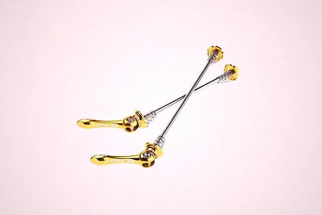 Mowa MTB eBike Cycle Ti Skewers Set Titanium-Axle Qr Levers Gold Bike