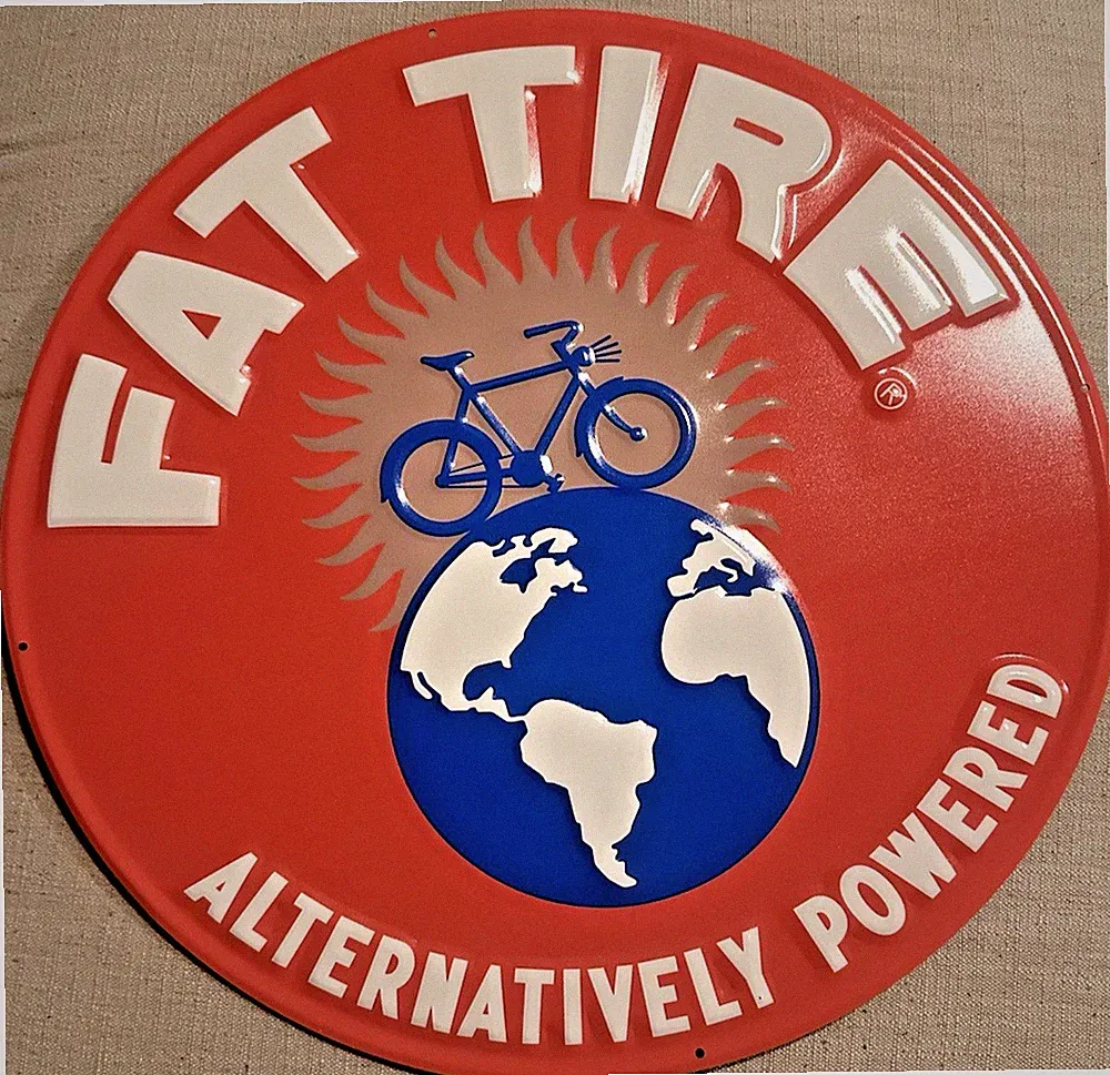NEW BELGIUM Brewing FAT TIRE Metal BEER Sign TIN Tacker 18" Bike Bicycle Sign