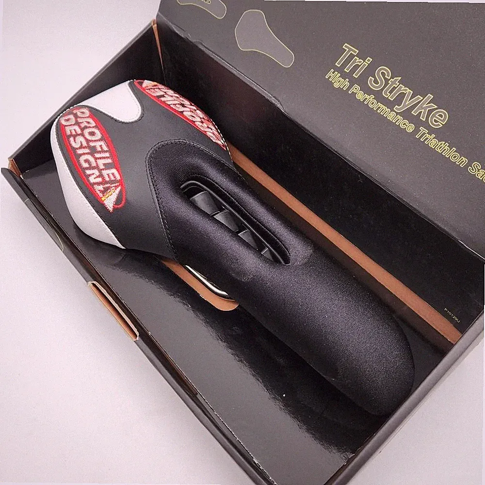 Profile Design Tri Stryke Triathlon Bicycle Saddle Black / White w/ Ti Rails NOS