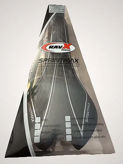 RavX SprintMax Bicycle Seat Saddle 7mm Hollow Titanium Rails Black NEW