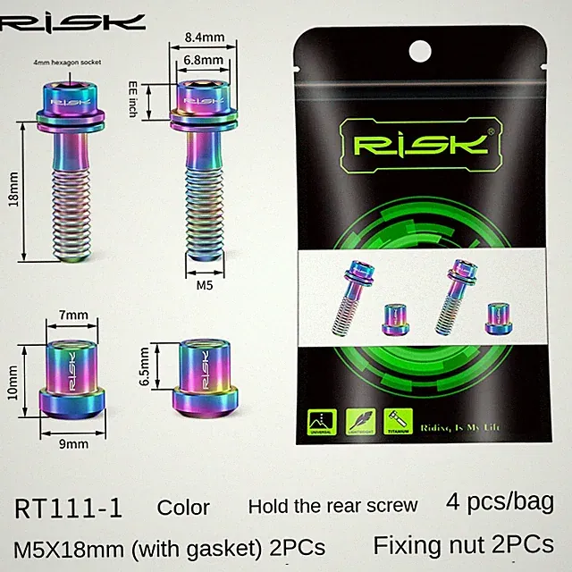 Risk Mtb Road Bike Handlebar Screws Rt111 M5x18/20mm Locking Nut Set Titanium