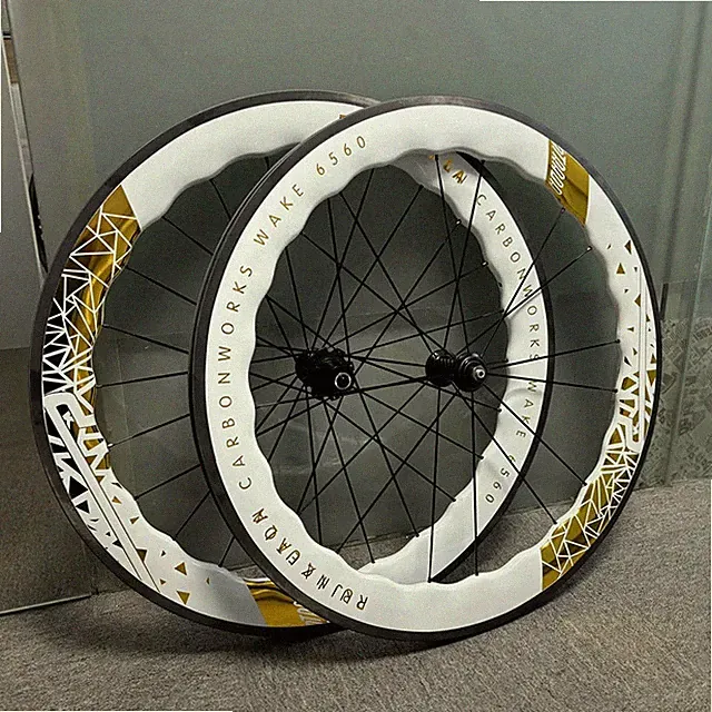 Road Bike UD Full Carbon Wheels 700C Tubeless Wave 25mm Width V Brake Wheelset