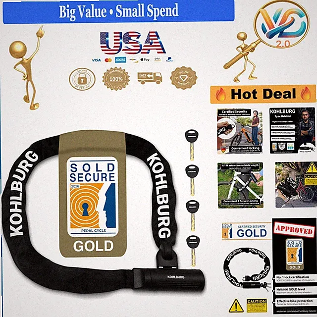 Sold Secure Gold 4ft Heavy Duty Bike Chain Lock Titanium Steel 4 Keys Black