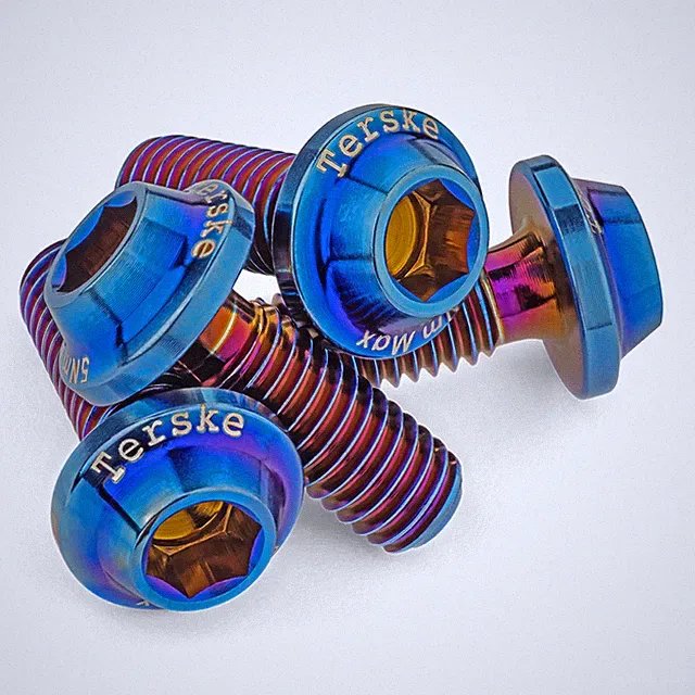 Terske PVD Burnt Blue Low Profile Titanium Water Bottle Cage Bolts - M5 x 14mm