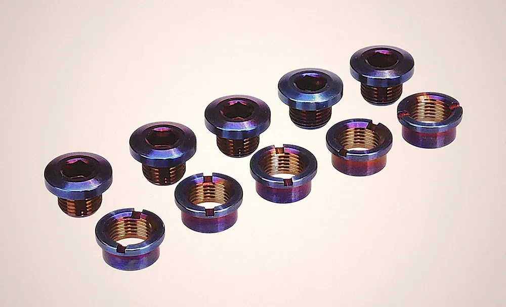 Titanium BMX bicycle single speed chainring bolts - set of 5 - BURNT BLUE