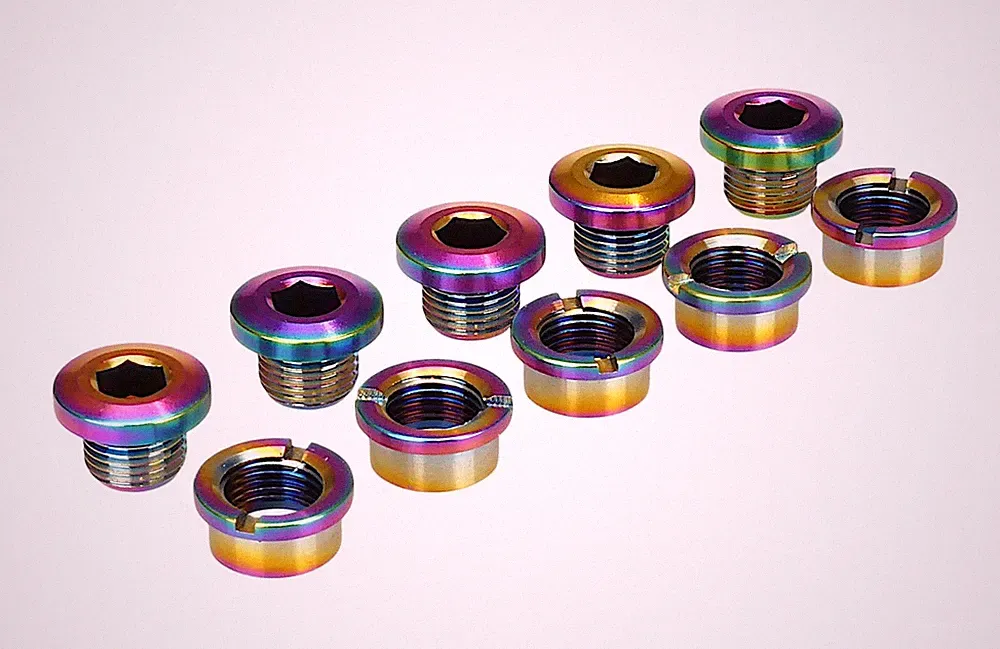 Titanium BMX bicycle single speed chainring bolts - set of 5 - OIL SLICK