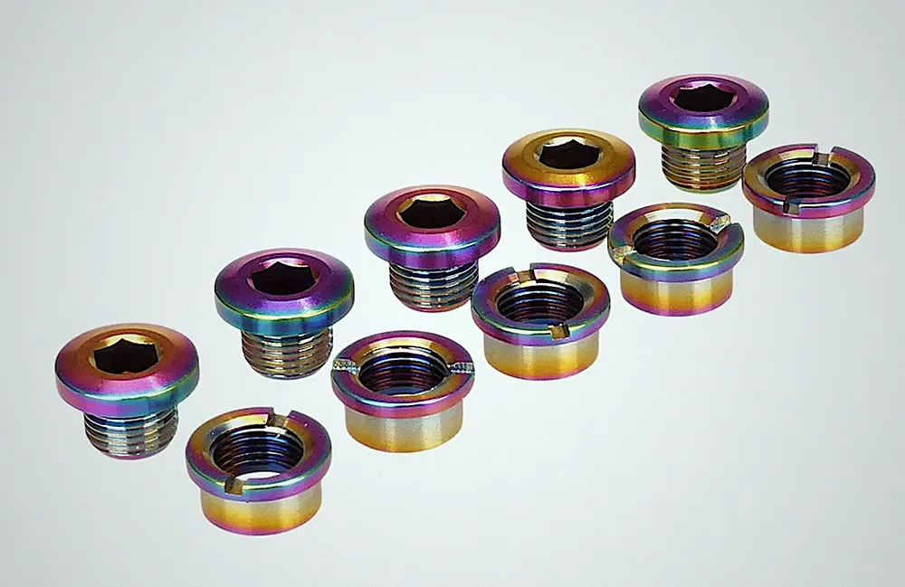 Titanium BMX bicycle single speed chainring bolts - set of 5 - OIL SLICK