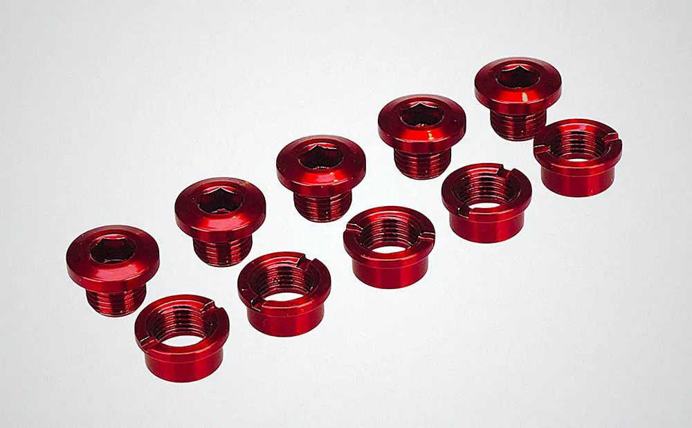 Titanium BMX bicycle single speed chainring bolts - set of 5 - RED