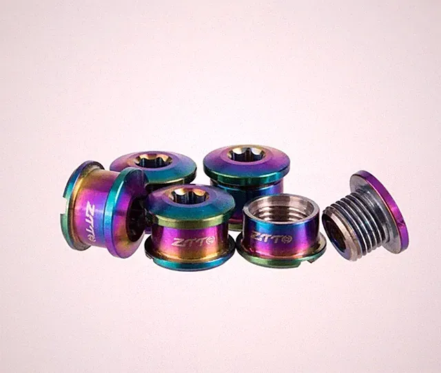 Titanium Crankset Chainring Bolts Rainbow Oil Slick 5mm Fixed Road Track Mtb 5Pc