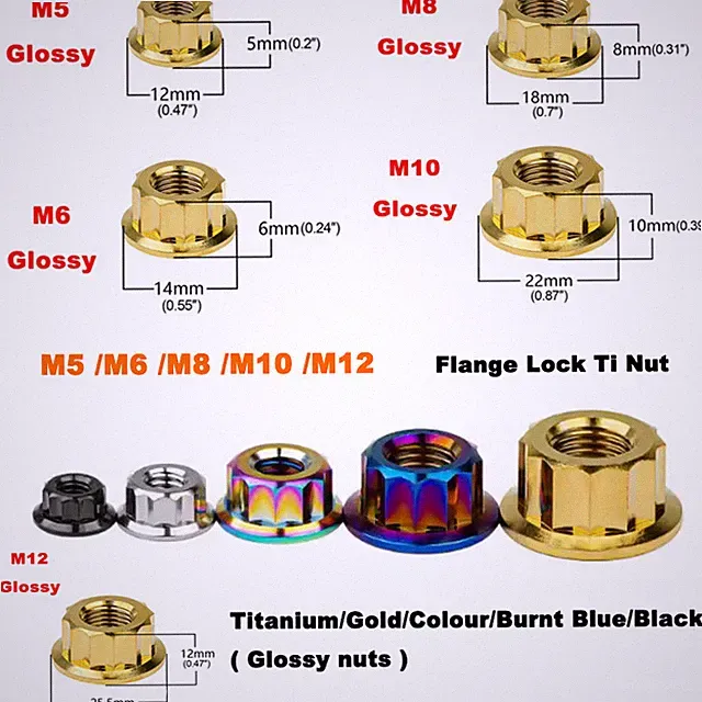Titanium Nuts Flange Lock Nut for Bike Motorcycl Car Fasteners M5/M6/M8/M10/M12