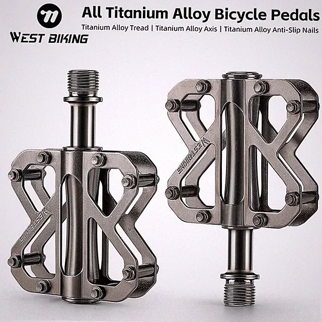 WEST BIKING All Titanium Alloy Bicycle Pedals 3 Bearings Widen Bike Flat Pedals