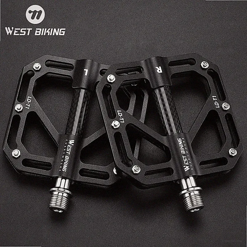WEST BIKING Bicycle Pedals Titanium Carbon Fiber Axle 3 Bearing Bike Flat Pedals