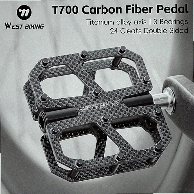 WEST BIKING Carbon Fiber Body Bike Bicycle Pedals 3 Bearing Titanium Axis a Pair