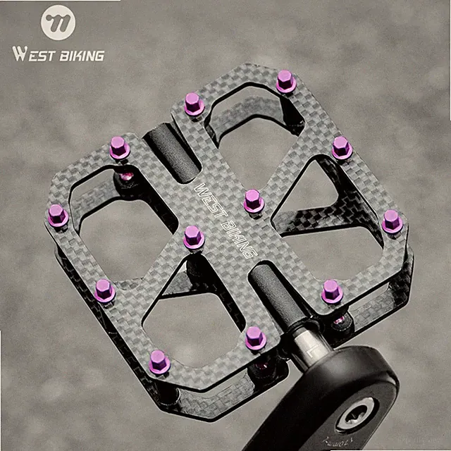WEST BIKING Carbon Fiber Road Bike Pedals 3 Bearings Titanium Axis Pedals Purple