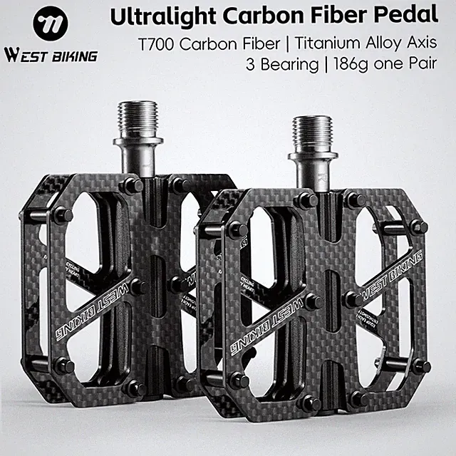 WEST BIKING Lightweight Carbon Fiber Titanium Axle 3 Bearings Bicycle Pedals